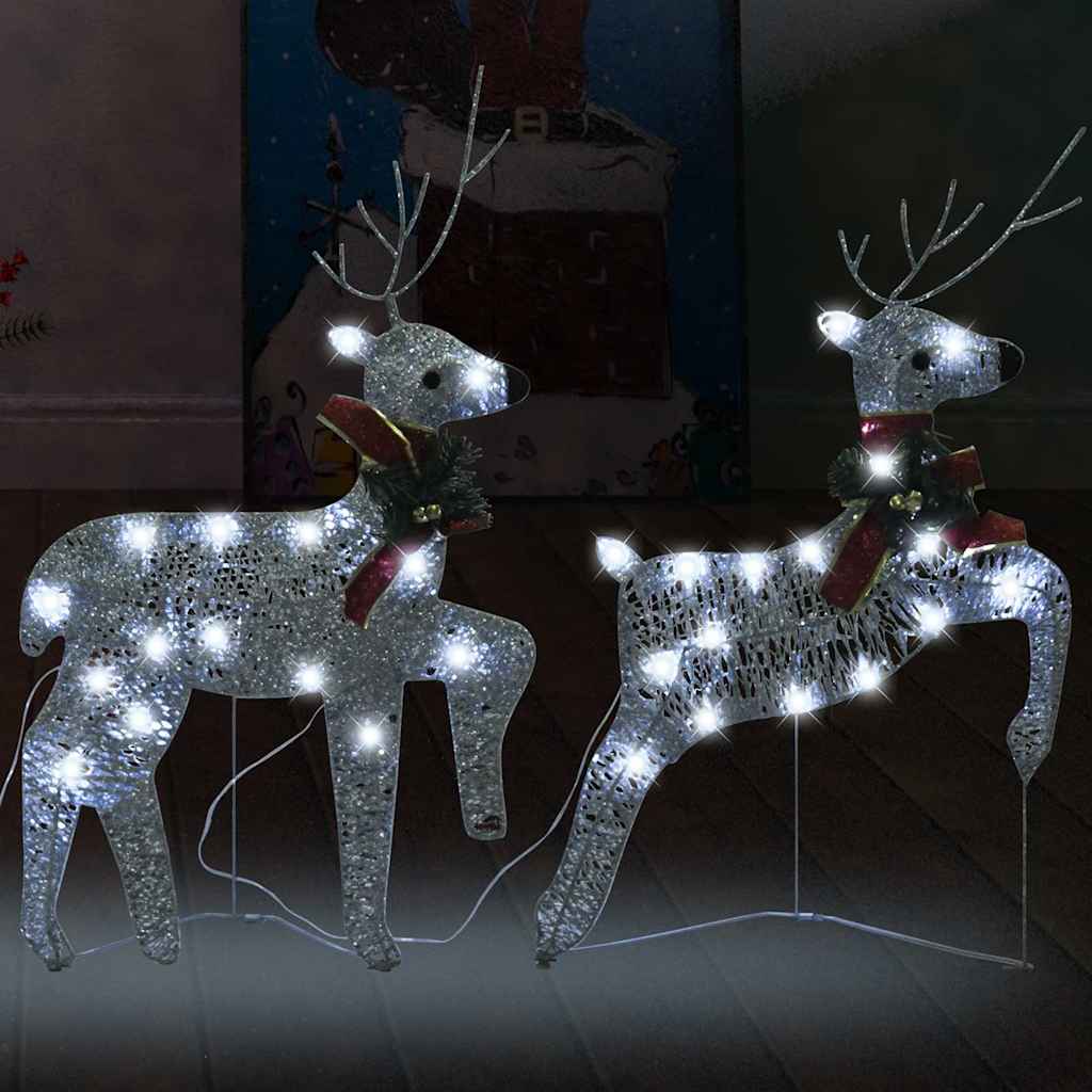 Vidaxl 2-Piece Glowing Christmas Reindeer, Cold White Led Lights, 8 Lighting Modes, Weather-Resistant For Outdoor & Indoor Holiday Yard Decor, With Removable Neck Decoration