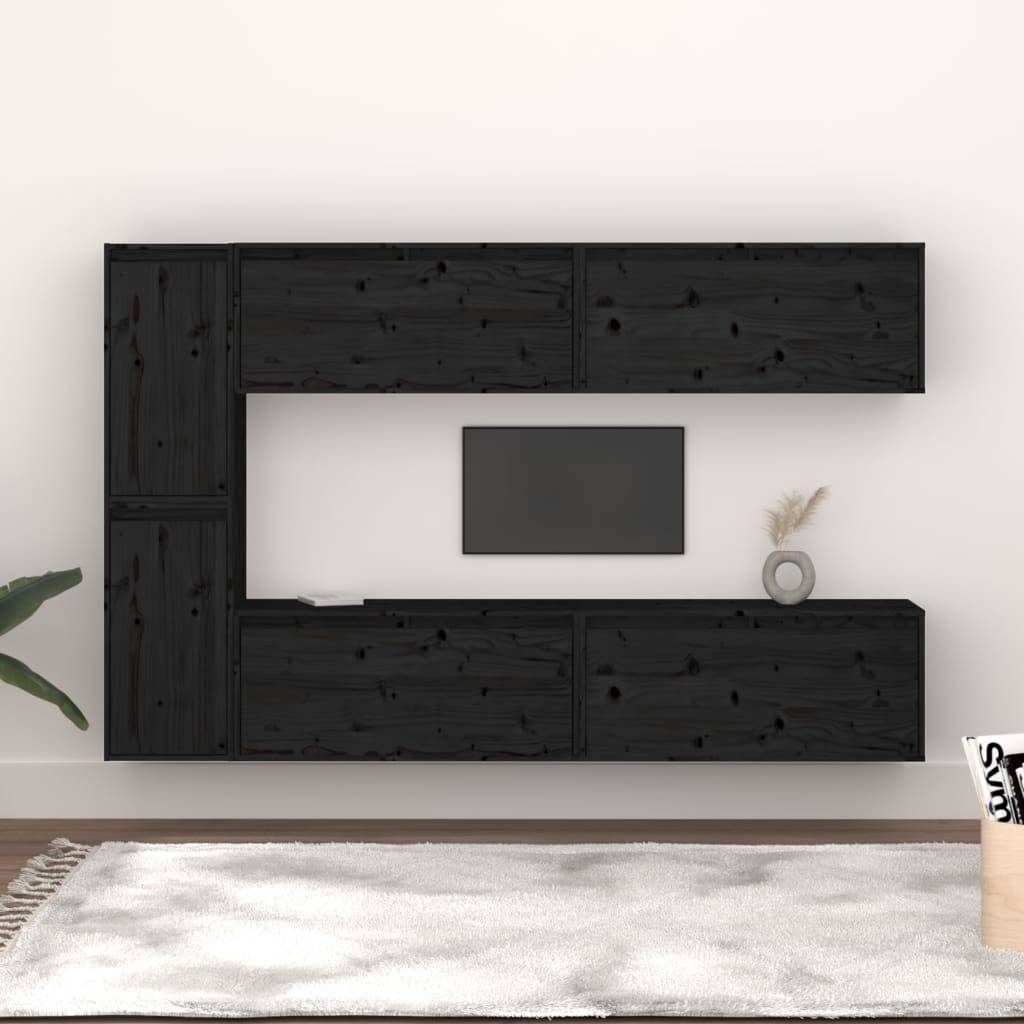 vidaXL TV Cabinets 6 pcs Black Solid Wood Pine