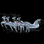 vidaXL Lighted Reindeer and Sleigh Christmas Decoration, 100 LEDs, White Pre-Lit Indoor/Outdoor Xmas Lighting