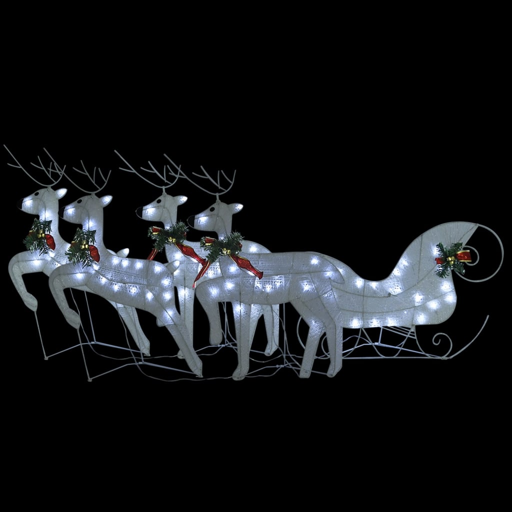 vidaXL Lighted Reindeer and Sleigh Christmas Decoration, 100 LEDs, White Pre-Lit Indoor/Outdoor Xmas Lighting