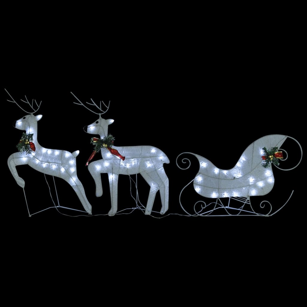 Vidaxl White Reindeer & Sleigh Outdoor Christmas Decorations, Indoor Festive Display With 140 Energy-Efficient Led Lights, Adjustable Lighting Effects, Weather-Resistant Mesh Material, Usb Powered