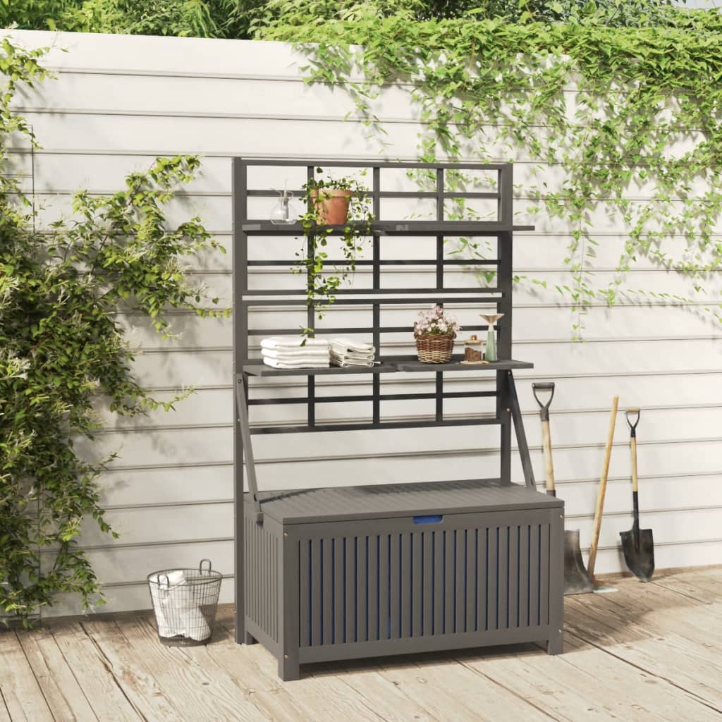 vidaXL Storage Box with Trellis Gray 39x19.7x63 Solid Wood Acacia
