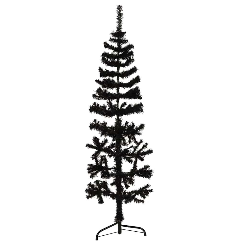 'Vidaxl Slim Black Artificial Half Christmas Tree - 4 Ft Tall Modern Style Xmas Tree With Sturdy Stand, Easy To Set-Up, Space-Saving Holiday Decor