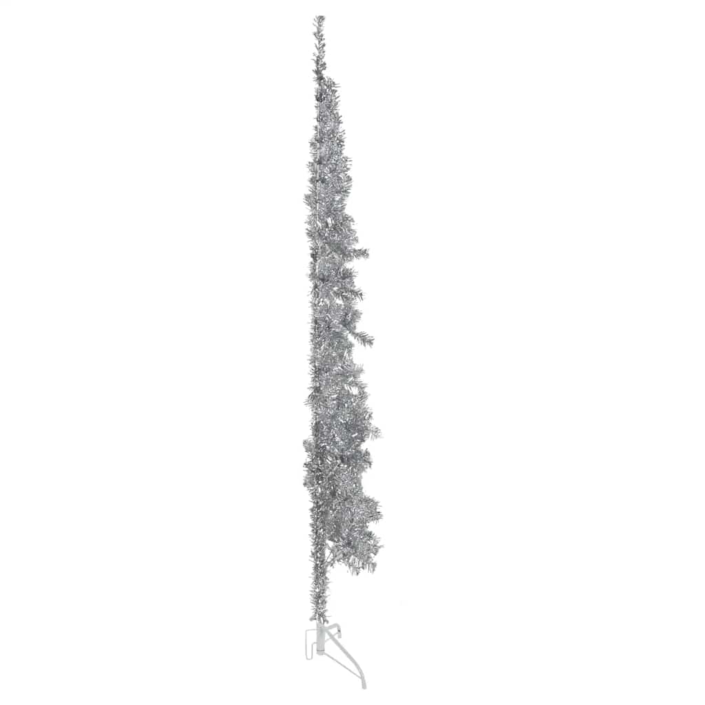 Vidaxl 7Ft Slim Artificial Half Christmas Tree With Stand - Space Saving Silver Pvc Xmas Tree For Modern Home Decor