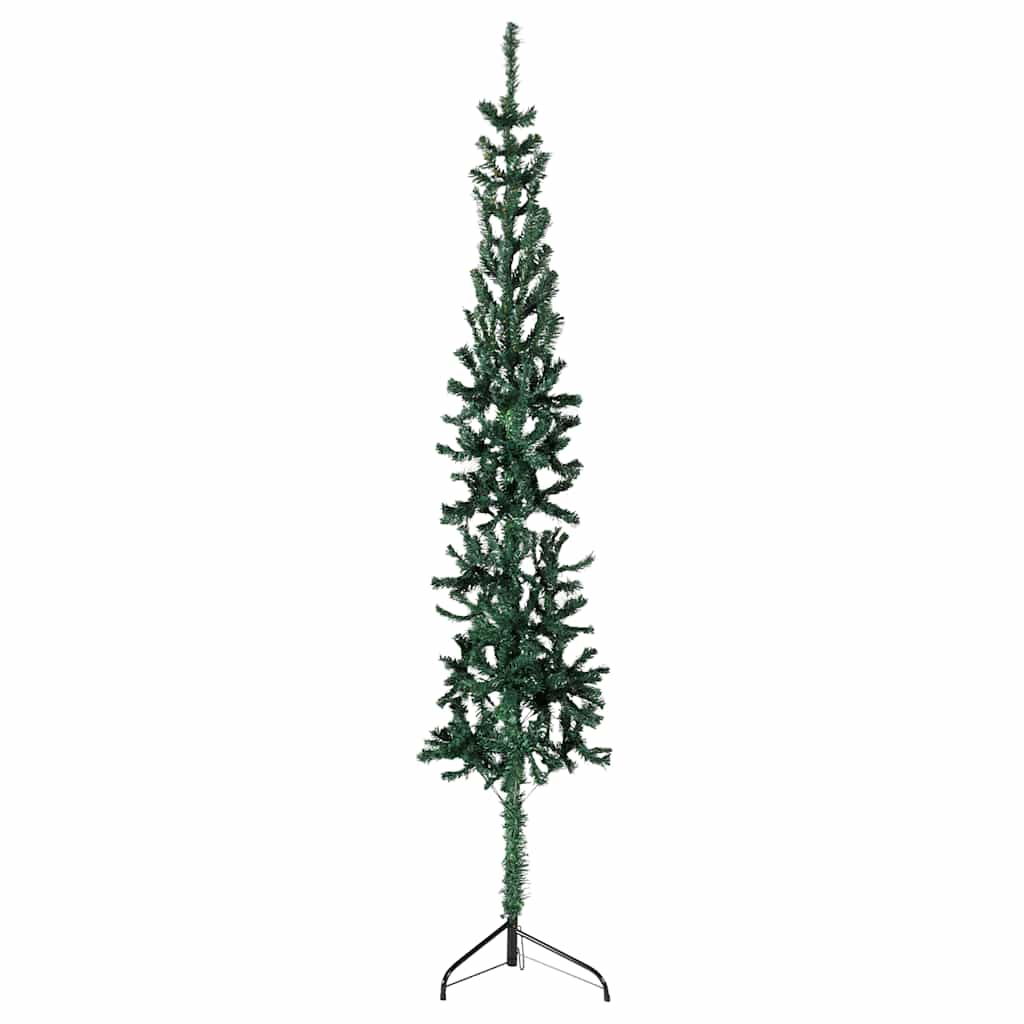 Vidaxl 5Ft Slim Artificial Half Christmas Tree With Steel Stand - Lifelike Green Pvc Christmas Decoration