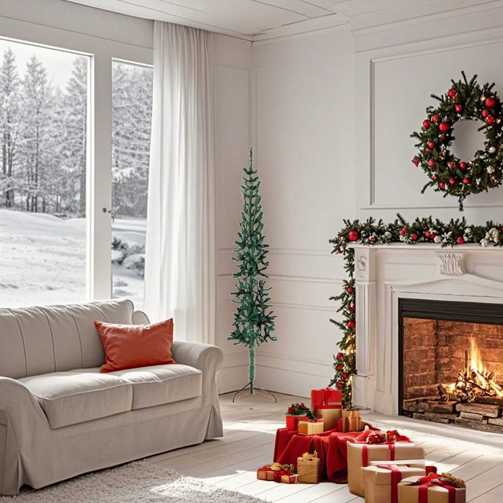 Vidaxl Slim Artificial Half Christmas Tree With Stand Green 5 Ft