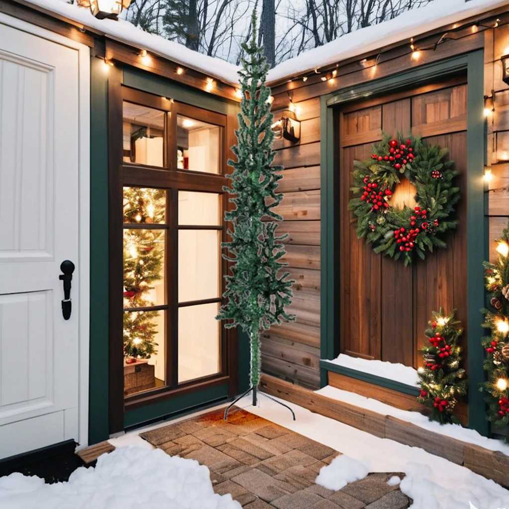 Vidaxl Slim Artificial Half Christmas Tree With Stand, 8 Ft Height, Space Saving Green Pvc Christmas Tree, Easy To Assemble, Ideal For Small Space, Lifelike Look, Without Ornaments