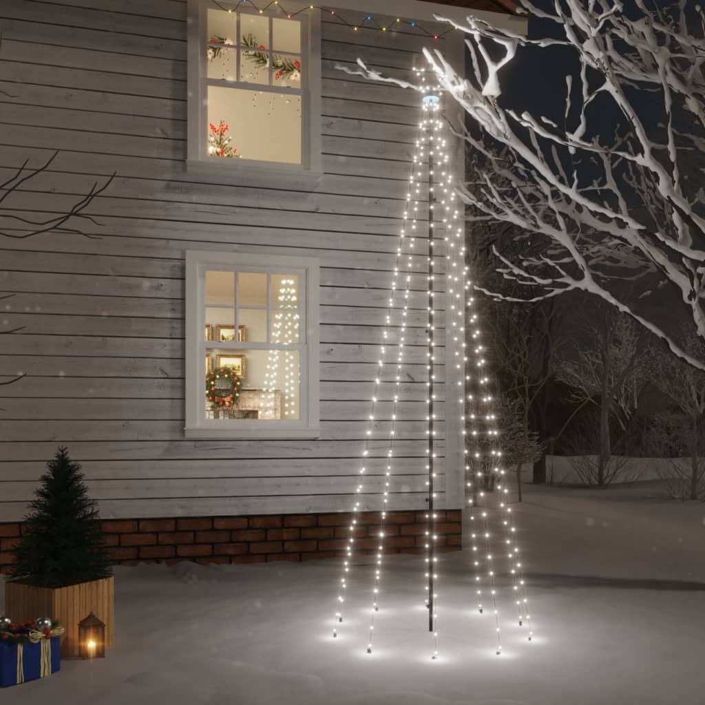 Vidaxl Led Christmas Tree With Spike - Cold White, 310 Leds, 10 Ft High, 8 Lighting Effects, Usb Powered