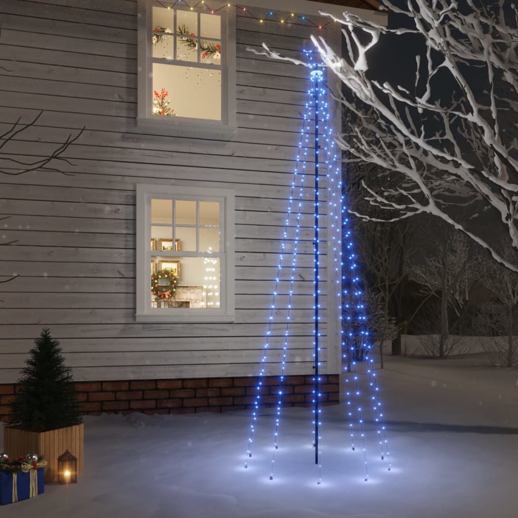 Vidaxl Led Christmas Tree - 10 Ft High With Spike; Modern Blue 310 Leds; 8 Lighting Effects; Compact Design For Easy Storage; Includes Usb Connector & 9.8&quot; Star Light