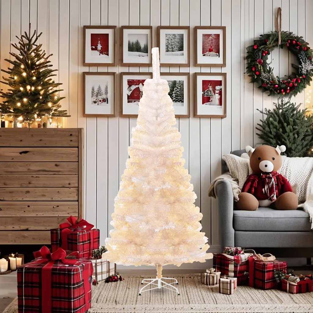 Vidaxl 6Ft Artificial Christmas Tree With Stand, Iridescent White Color, Lifelike Pvc Branch Tips, Easy Setup For Holiday Decor