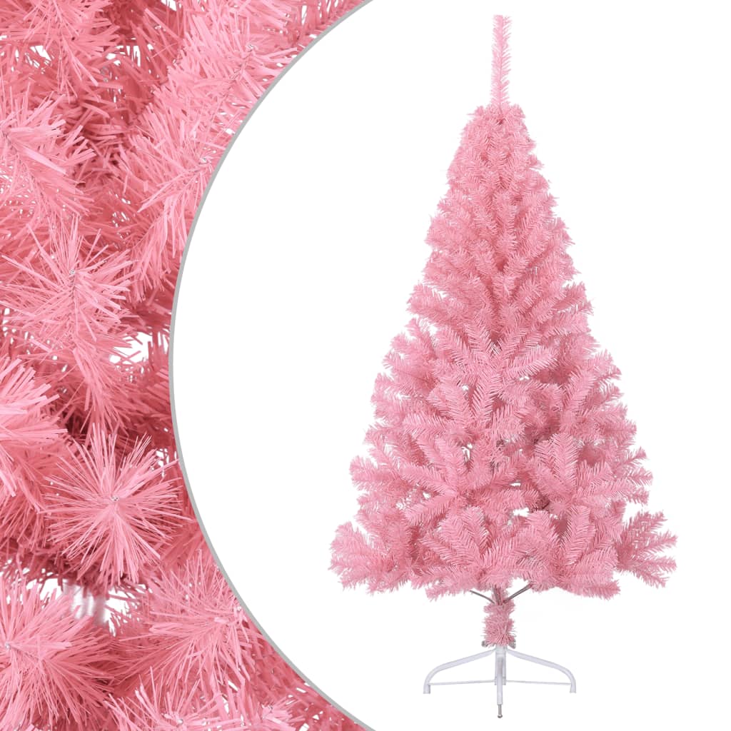 Vidaxl 4 Ft Pink Artificial Half Christmas Tree | Pvc Crafted Tree With Steel Stand | Space-Saving Half-Round Design | Ideal For Modern Holiday Decor