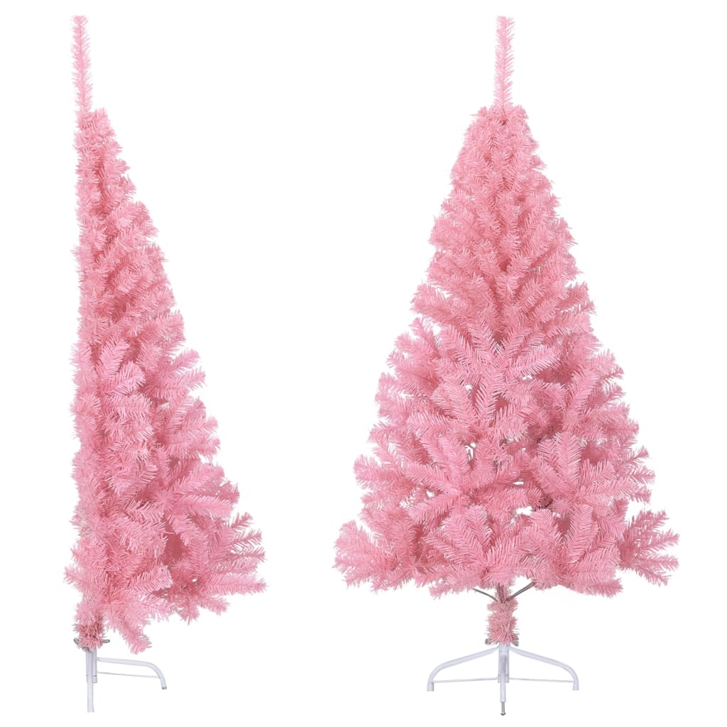 Vidaxl 4 Ft Pink Artificial Half Christmas Tree | Pvc Crafted Tree With Steel Stand | Space-Saving Half-Round Design | Ideal For Modern Holiday Decor