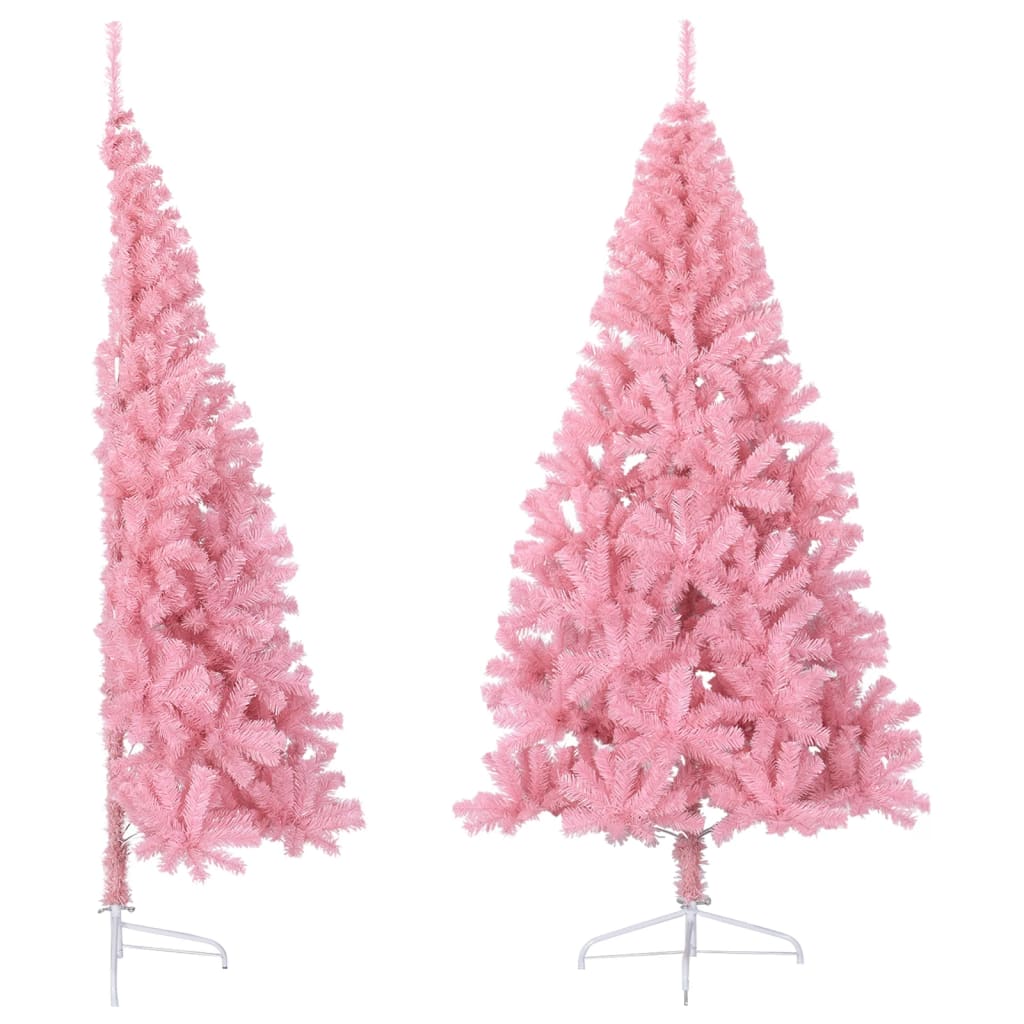 Vidaxl 7 Ft Pink Artificial Half Christmas Tree With Stand - Modern Pvc Xmas Tree For Indoor Decoration, Space Saving, Durable, Unique Design