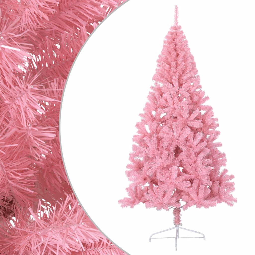 Vidaxl Modern Half Artificial Christmas Tree With Robust Steel Stand - Pink 8 Ft Pvc - Economically And Environmentally Friendly Alternative To Real Trees