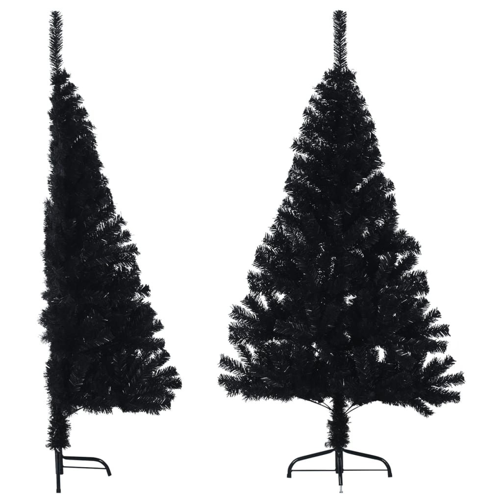 Vidaxl Artificial Half Christmas Tree - Space-Saving 4 Ft Pvc Tree With Sturdy Steel Stand, Half-Round Design, Modern Black Christmas Décor