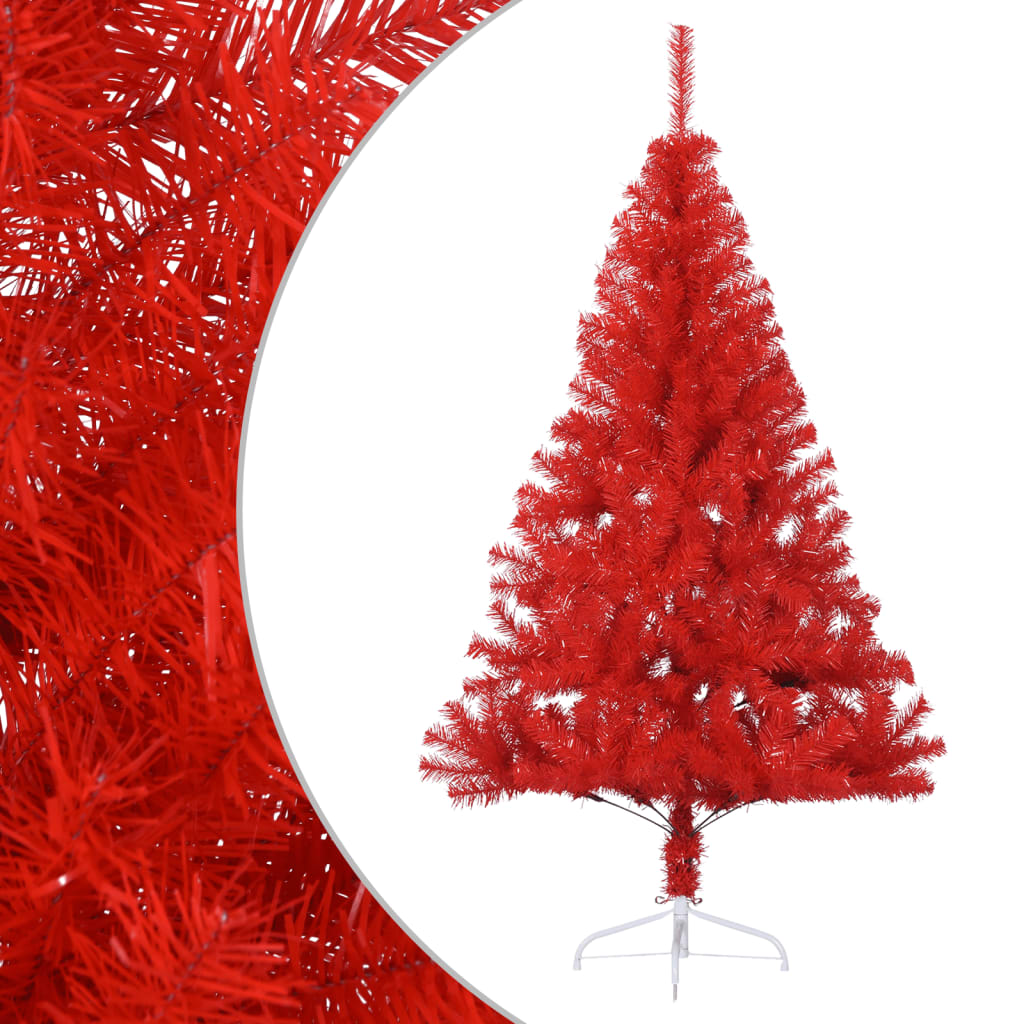 'Vidaxl Red Artificial Half Christmas Tree- Space-Saving Design With Sturdy Steel Stand- In Pvc Material For Home, Office, Lounge- 5 Ft Tall
