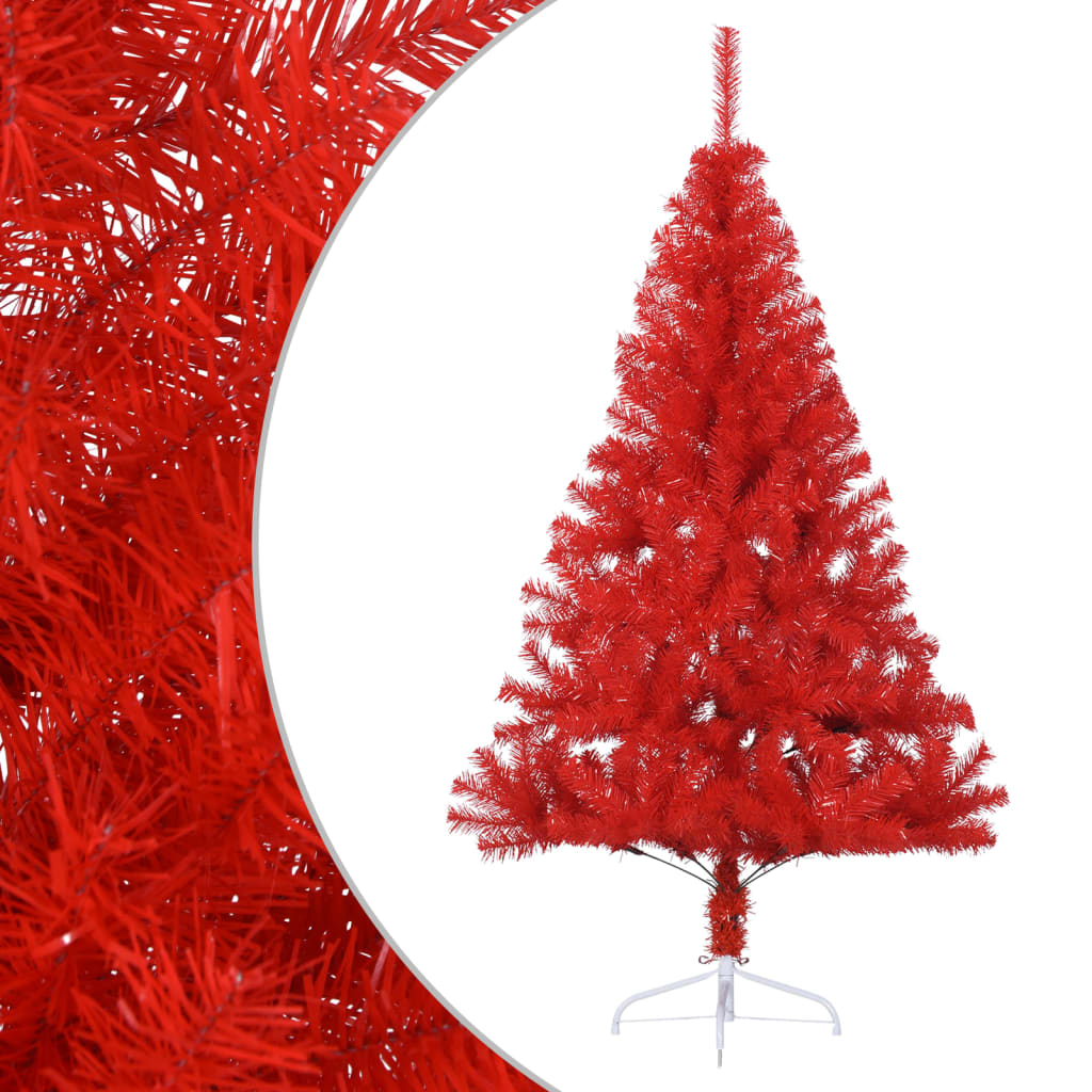 Vidaxl 6Ft Half Artificial Christmas Tree - Lifelike Pvc Tips, Sturdy Steel Stand, Half-Round Design, Reusable - Perfect For Small Spaces, Easy Assembly - Red