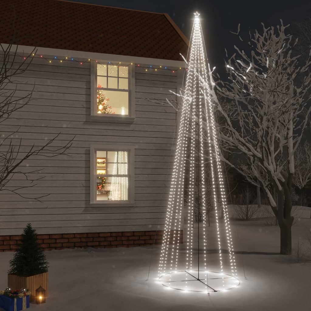 Vidaxl 26Ft High Christmas Cone Tree With Cold White Led Lights - Modern Exterior/Interior Decoration - 1134 Straight-Shaped Leds With Various Lighting Effects