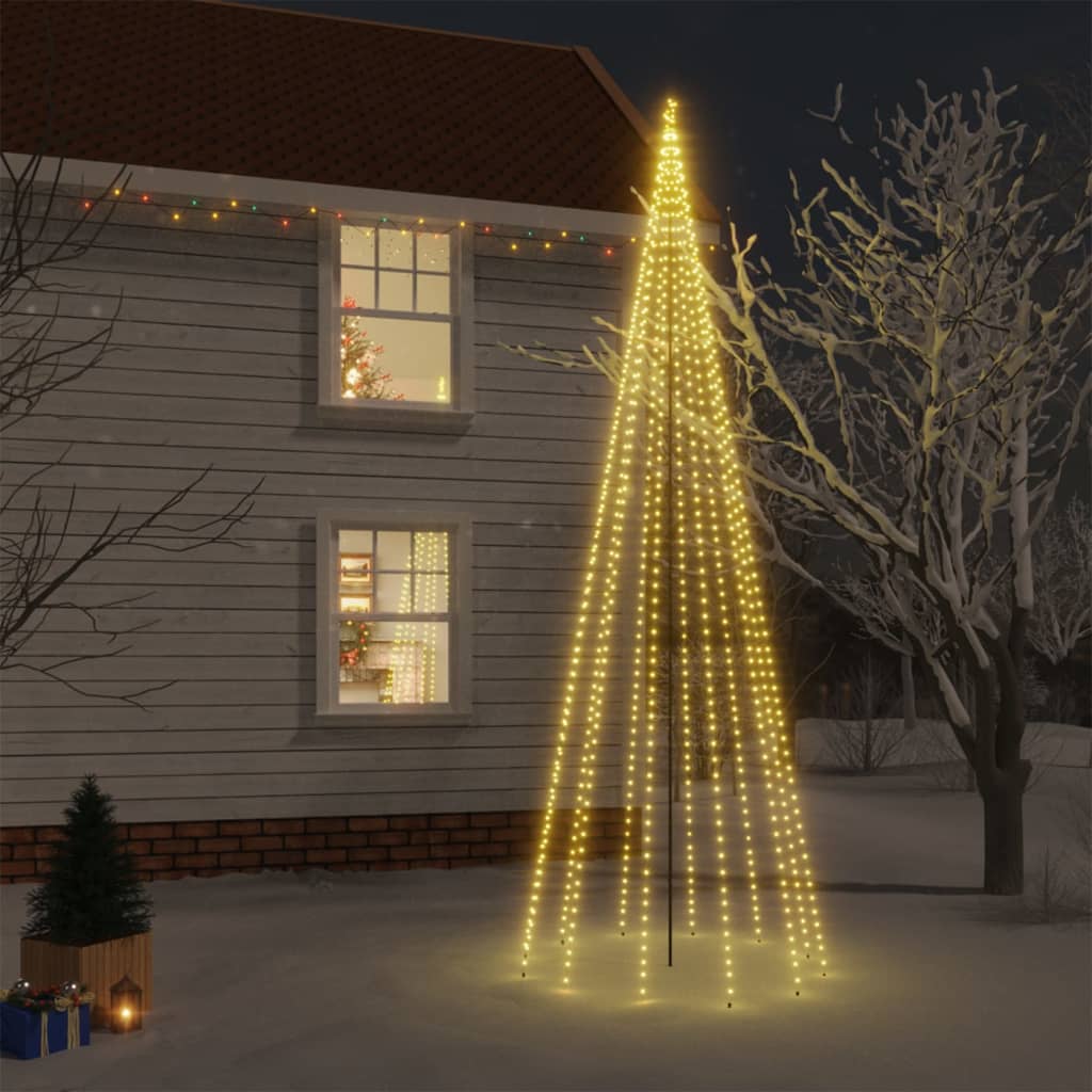Vidaxl Warm White Led Christmas Tree - 16Ft High With Spike, Compact Storage & Vibrant Lighting Effects, Includes Power Adapter