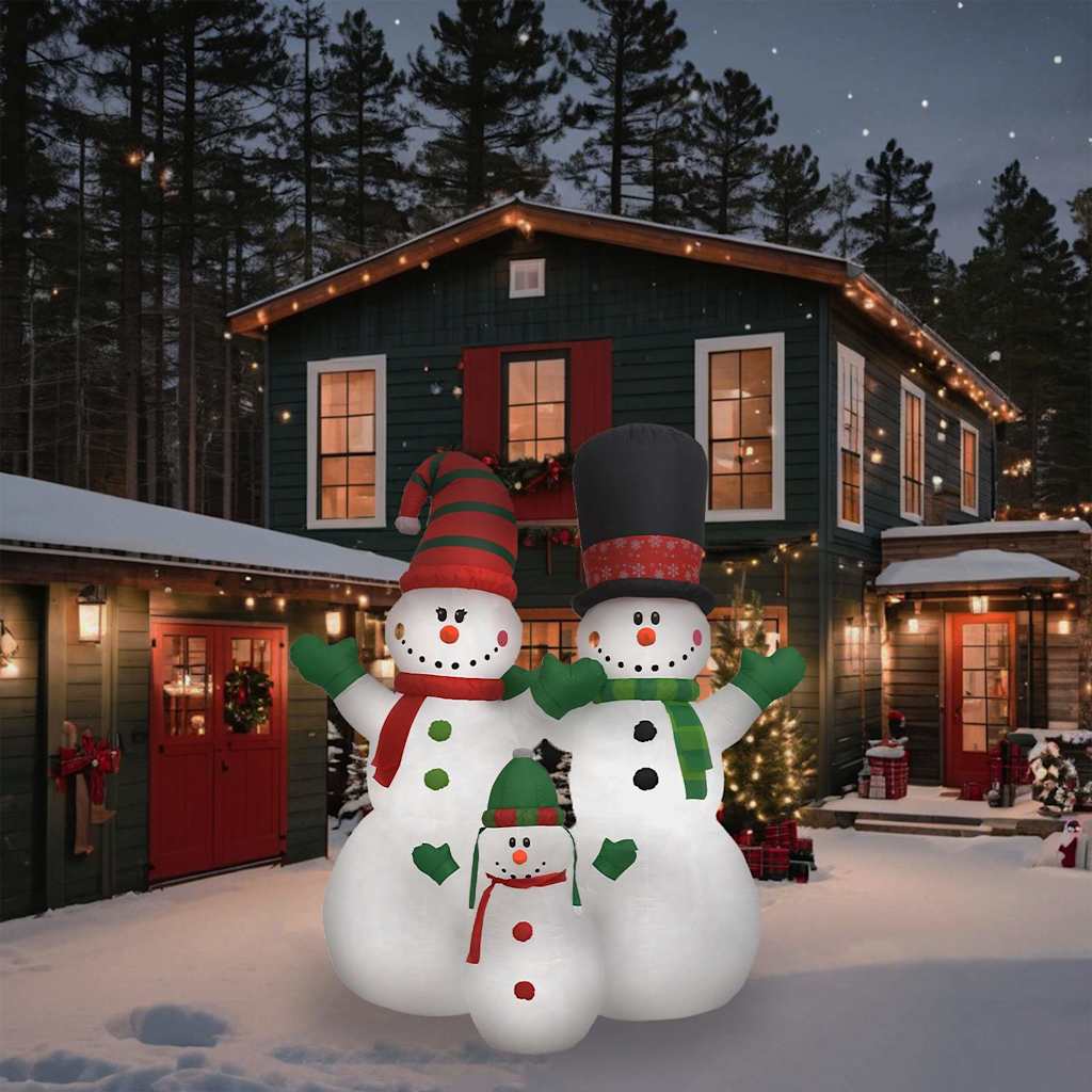 Vidaxl 8Ft Inflatable Snowman Family With Built-In Led Lights, Weather-Resistant Christmas Decoration For Outdoor Use, Quick Setup & Storage