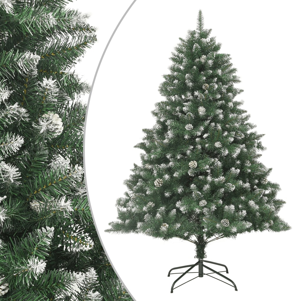 Vidaxl Artificial Pvc Christmas Tree With Stand - 82.7&quot;, Green And White Snow-Flocked Look, Easy Assembly With Hinged Construction, Durable And Sturdy, Comes With 38 Cones And 874 Pointed Tips