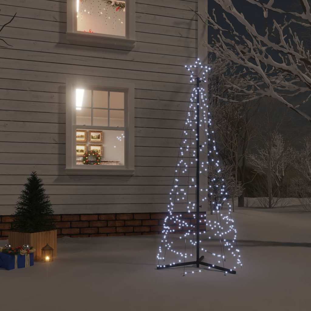 Vidaxl Christmas Cone Tree With Cold White 200 Leds - 2X6 Ft Indoor/Outdoor Decor With Zigzag Lighting And 8 Lighting Effects
