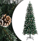 Vidaxl Artifical Christmas Tree With Stand, 70.9" - Green And White, Pvc And Steel Construction, Hinged, Decorated With Snow, Glitter And Cones – Easy To Assemble, Durable & Eco-Friendly
