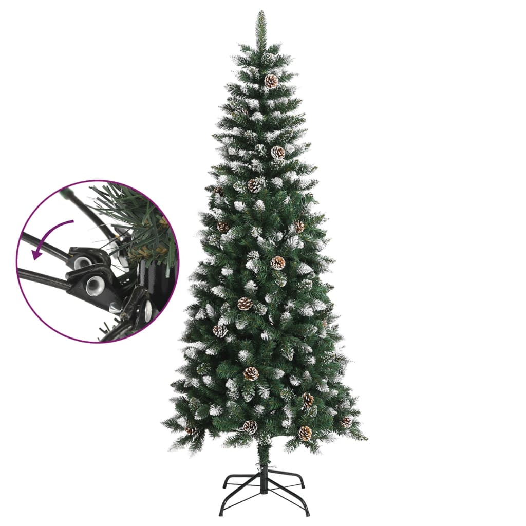 Vidaxl Artifical Christmas Tree With Stand, 70.9" - Green And White, Pvc And Steel Construction, Hinged, Decorated With Snow, Glitter And Cones – Easy To Assemble, Durable & Eco-Friendly