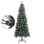 Vidaxl Artifical Christmas Tree With Stand, 70.9" - Green And White, Pvc And Steel Construction, Hinged, Decorated With Snow, Glitter And Cones – Easy To Assemble, Durable & Eco-Friendly