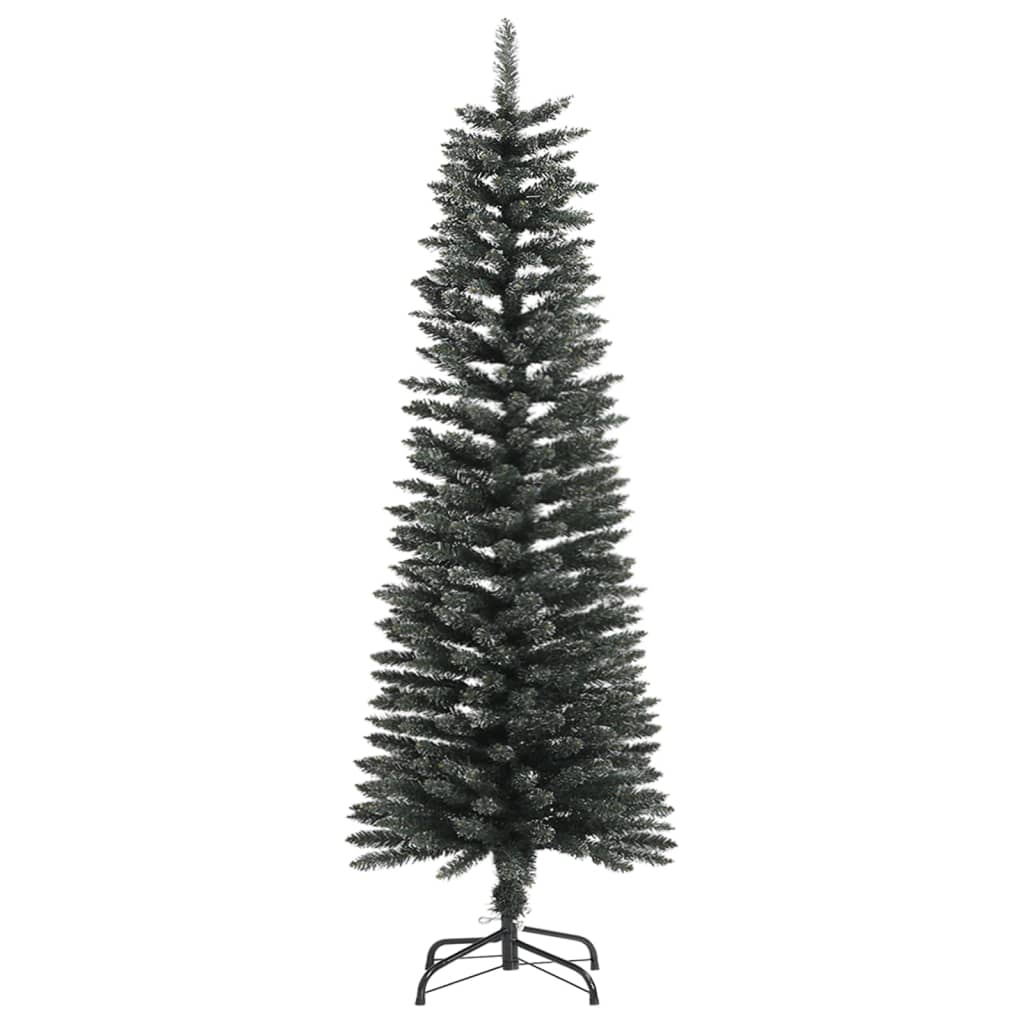 Vidaxl Slim Green/White Christmas Tree With Stand - 4Ft Artificial Xmas Tree With Snow, Bushy Pvc Tips, Stable Steel Base