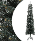 Vidaxl Artificial Slim Christmas Tree – 7Ft Tall Festive Tree With Steel Stand, Decorated With White Snow, 356 Pointed Green Pvc Tips