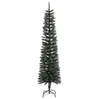 Vidaxl Artificial Slim Christmas Tree – 7Ft Tall Festive Tree With Steel Stand, Decorated With White Snow, 356 Pointed Green Pvc Tips