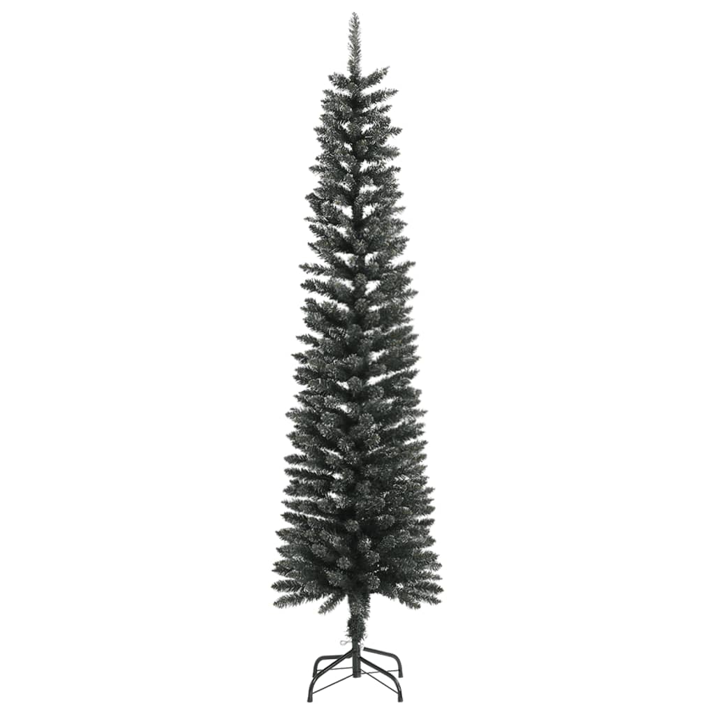 Vidaxl Artificial Slim Christmas Tree – 7Ft Tall Festive Tree With Steel Stand, Decorated With White Snow, 356 Pointed Green Pvc Tips