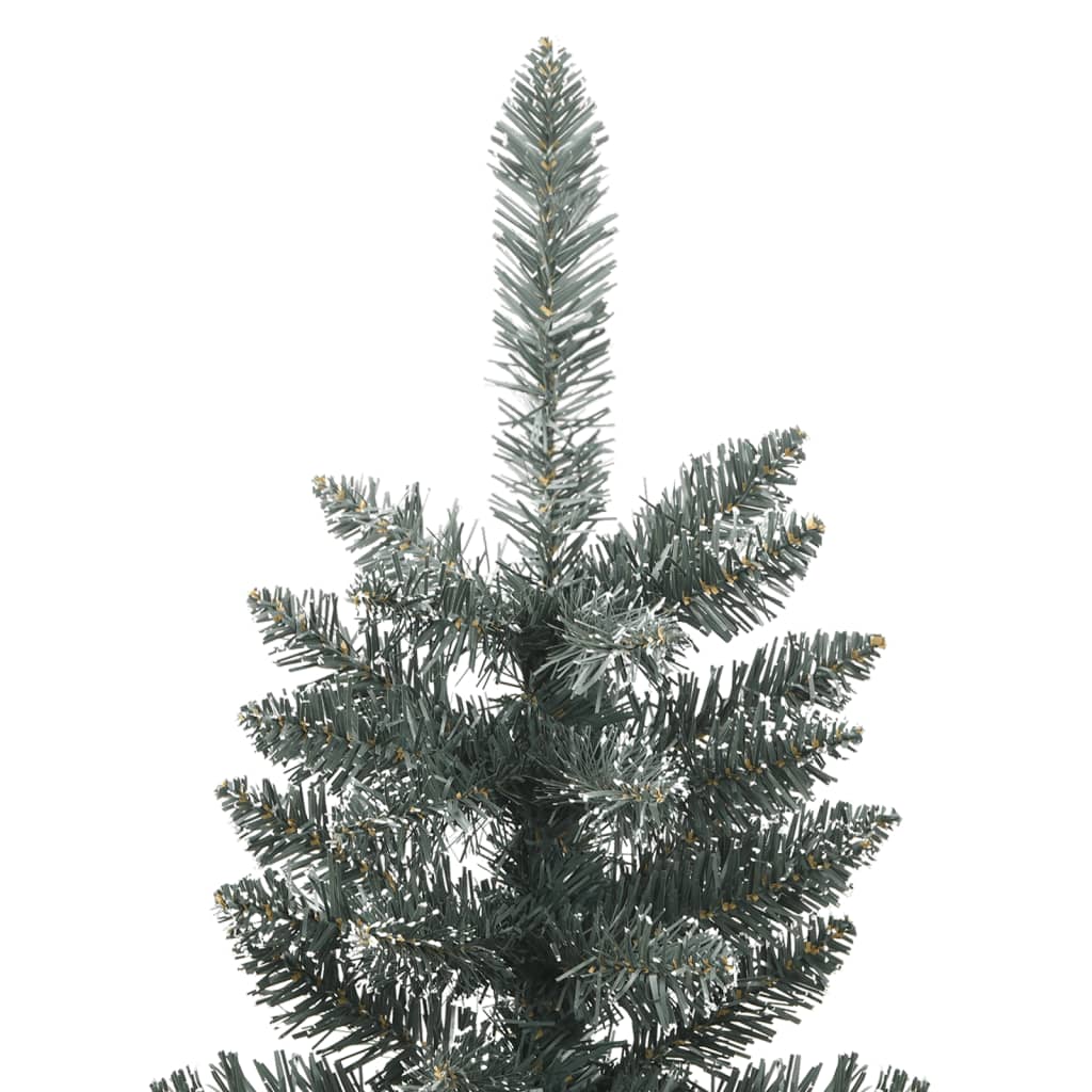 Vidaxl Artificial Slim Christmas Tree – 7Ft Tall Festive Tree With Steel Stand, Decorated With White Snow, 356 Pointed Green Pvc Tips