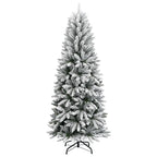 Vidaxl Artificial Pvc&Pe Christmas Tree, Snow Flocked, Bushy Appearance, 59.1" Height, Stand Included - Green And White Artificial Xmas Tree For Indoor Decor