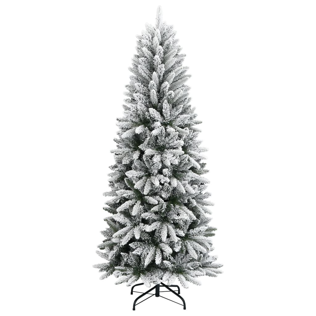 Vidaxl Flocked Snow Artificial Christmas Tree With Sturdy Steel Stand, Lifelike Appearance, Hinged Construction For Easy Assembly, Durable And Reusable, Pvc&Pe - Height 82.7&quot;, Green & White