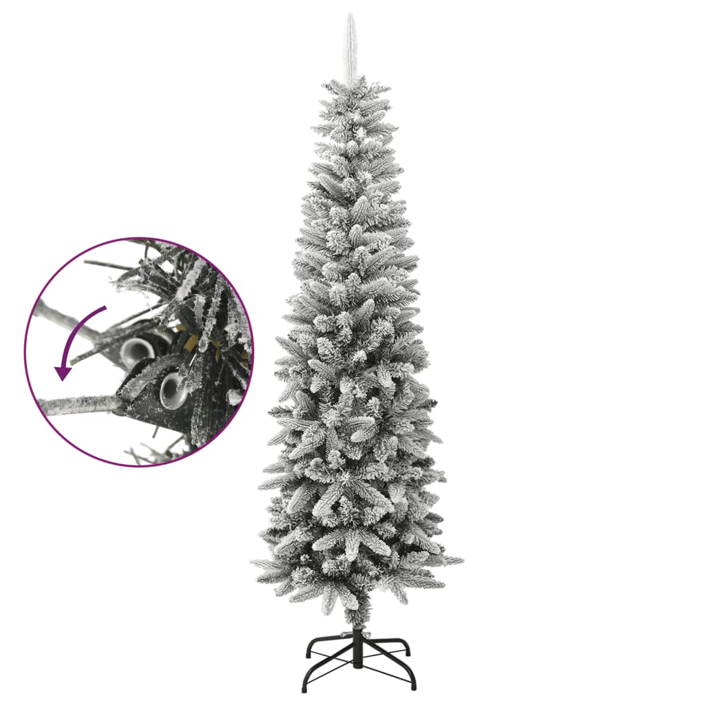 Vidaxl Lifelike Artificial Slim Christmas Tree With Flocked Snow - 6 Ft Pvc&Pe, Easy Assembly, Sturdy Steel Stand - Festive Holiday Decor For Any Space