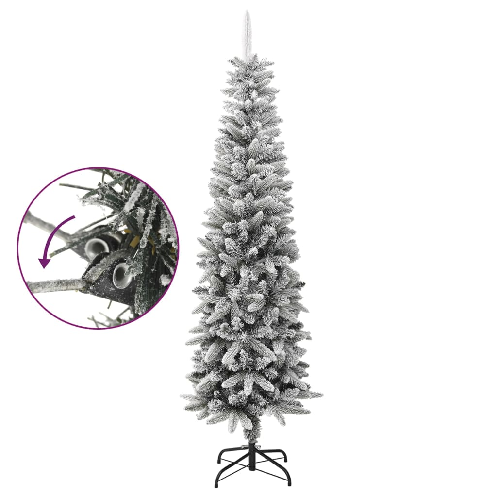 Vidaxl 7Ft Tall Artificial Slim Christmas Tree With Flocked Snow - Lifelike Pvc & Pe Construction With Sturdy Steel Stand - Easy Setup And Highly Durable