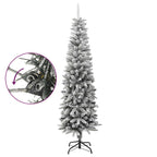 Vidaxl 7Ft Tall Artificial Slim Christmas Tree With Flocked Snow - Lifelike Pvc & Pe Construction With Sturdy Steel Stand - Easy Setup And Highly Durable