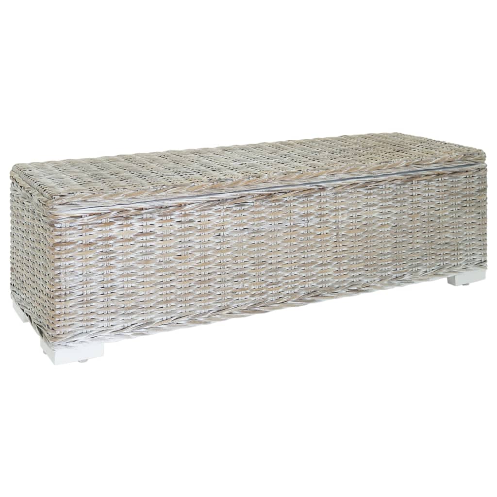 vidaXL Storage Box White 43.3  Natural Kubu Rattan & Solid Wood Mahogany
