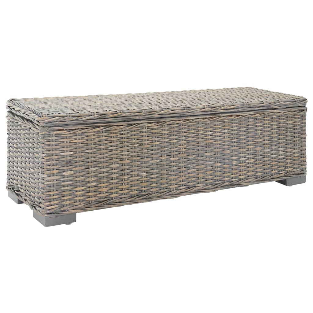 vidaXL Storage Box Grey 43.3  Natural Kubu Rattan & Solid Wood Mahogany