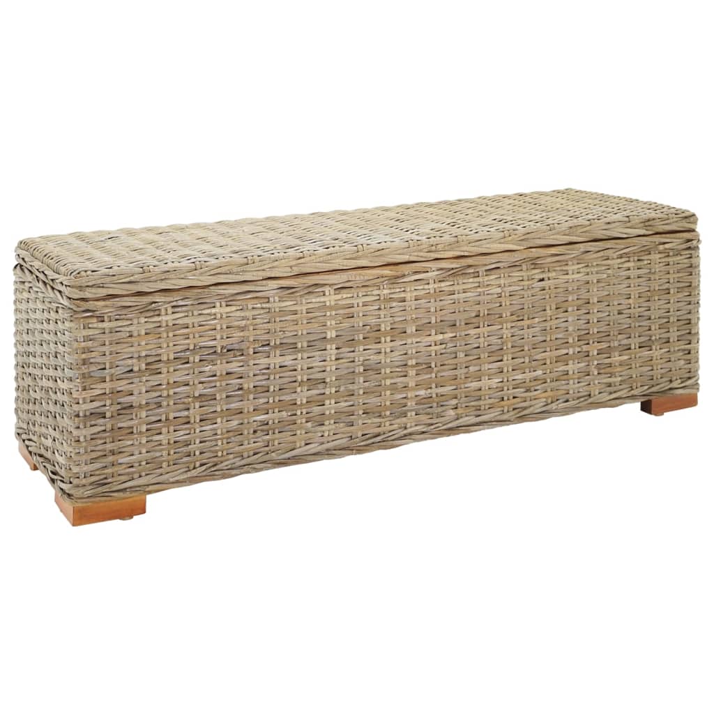 vidaXL Storage Box 43.3  Natural Kubu Rattan & Solid Wood Mahogany