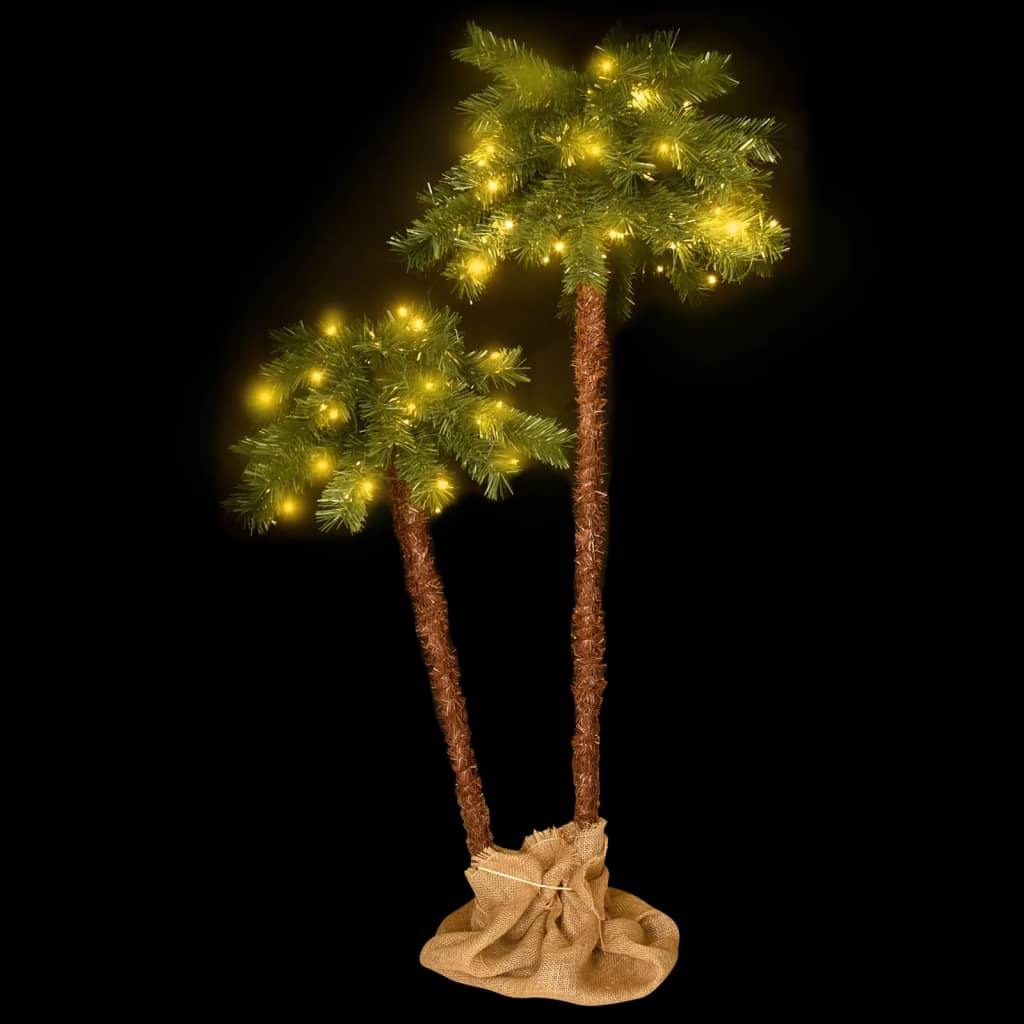 Vidaxl Artificial Double Palm Tree With Leds (41.3&quot;&70.9&quot;) - Green And Brown, Energy-Efficient Led Lights, Perfect For Christmas And Year-Round Decoration, Usb Powered