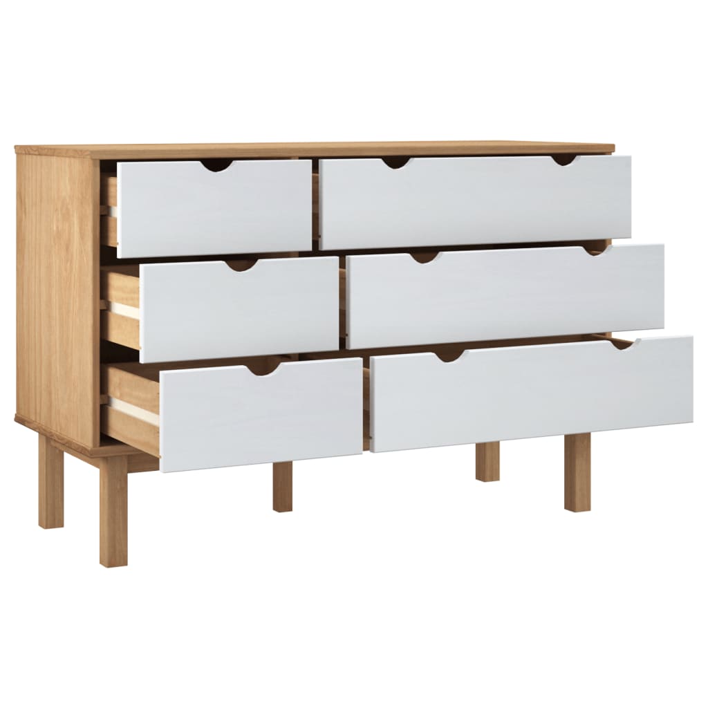 vidaXL Scandinavian Style Drawer Cabinet OTTA – Solid Pinewood, Brown and White, Spacious Storage Space with 6 Drawers, Sturdy Frame and Top, Flexible Installation, Complies with California Propos...