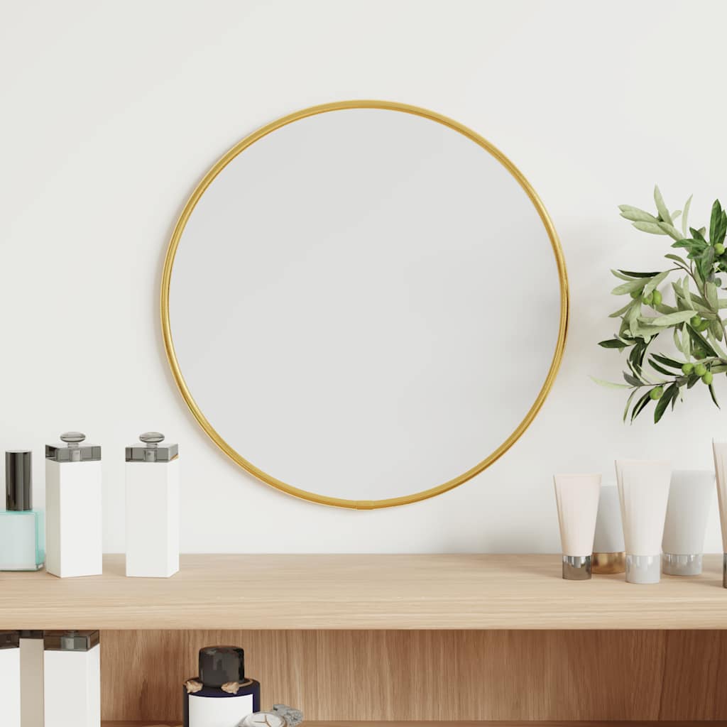 Vidaxl Wall-Mounted Mirror – Round Aesthetic Gold Mirror, 11.8&quot; Diameter Glass Mirror With Durable Pvc Frame, Ideal For Compact Spaces