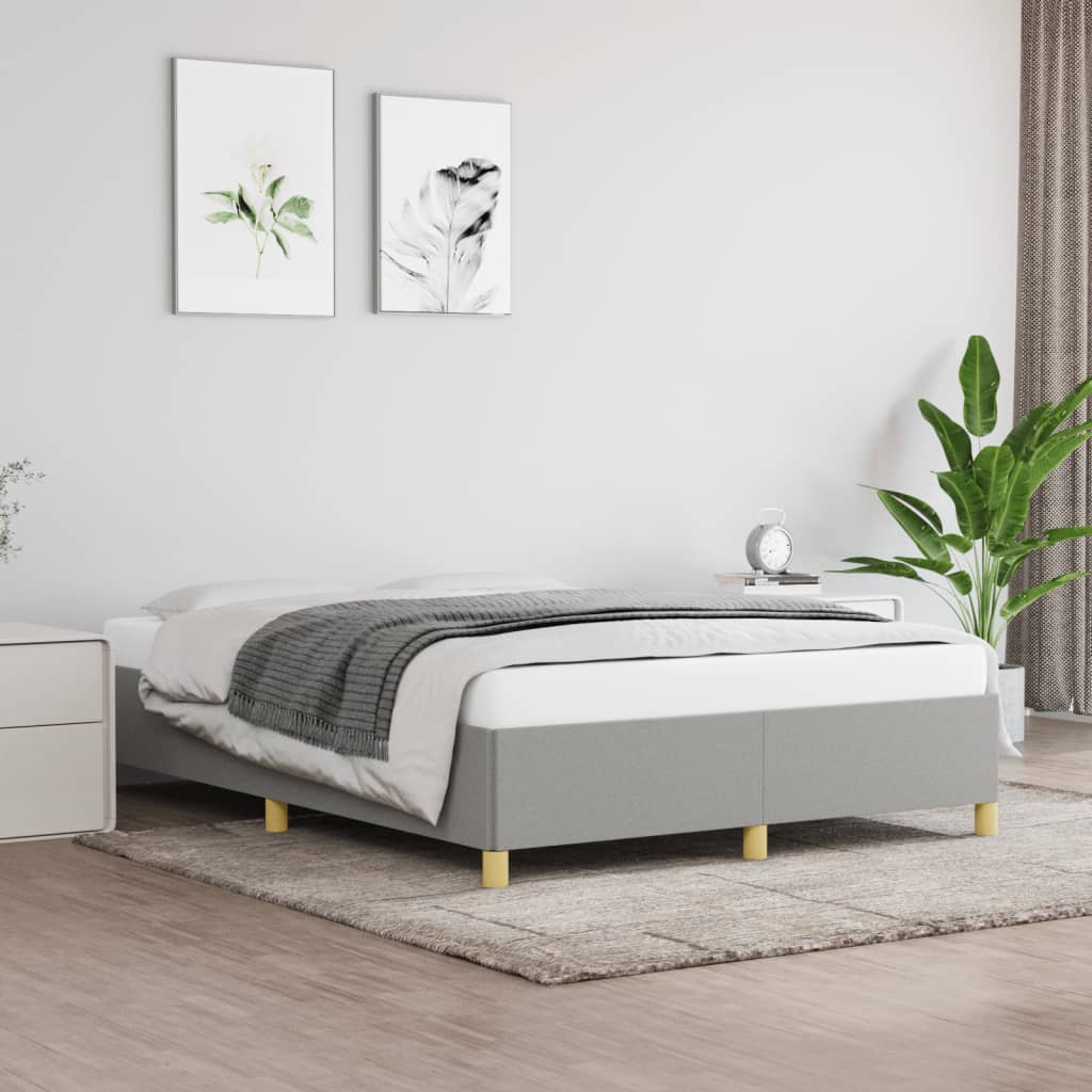 Vidaxl Modern Queen Sized Bed Frame In Light Gray Fabric With Plywood Construction, Comfortable And Stylish For Bedroom Comfort