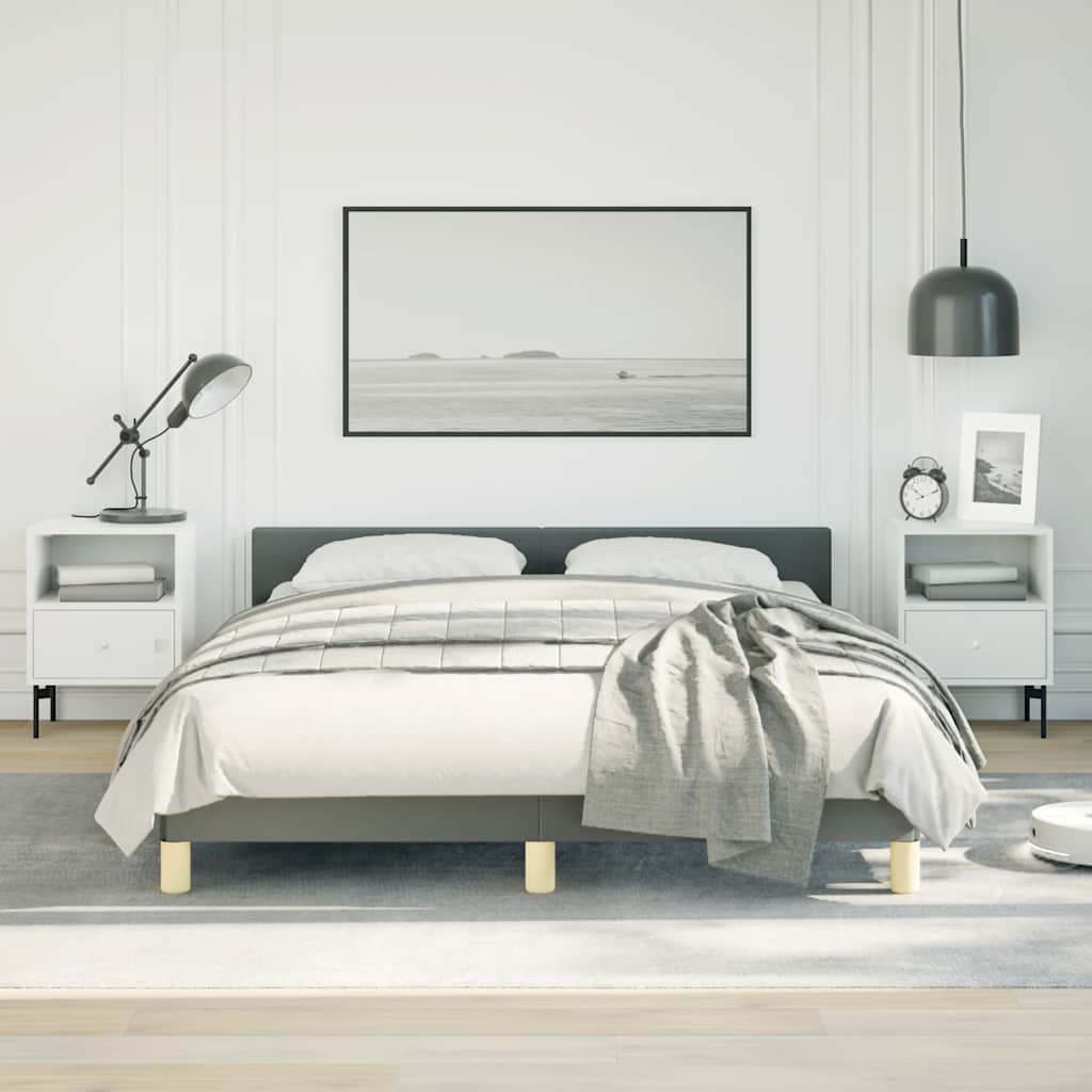 vidaXL Bed Frame with Headboard Dark Gray 59.8x79.9 Queen Fabric