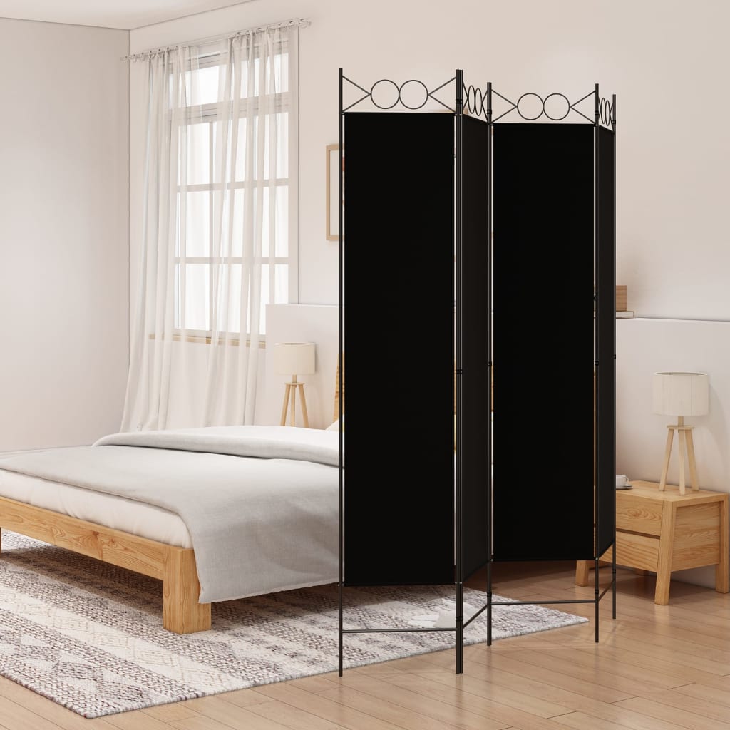 vidaXL 4-Panel Room Divider Black 63x78.7 Fabric