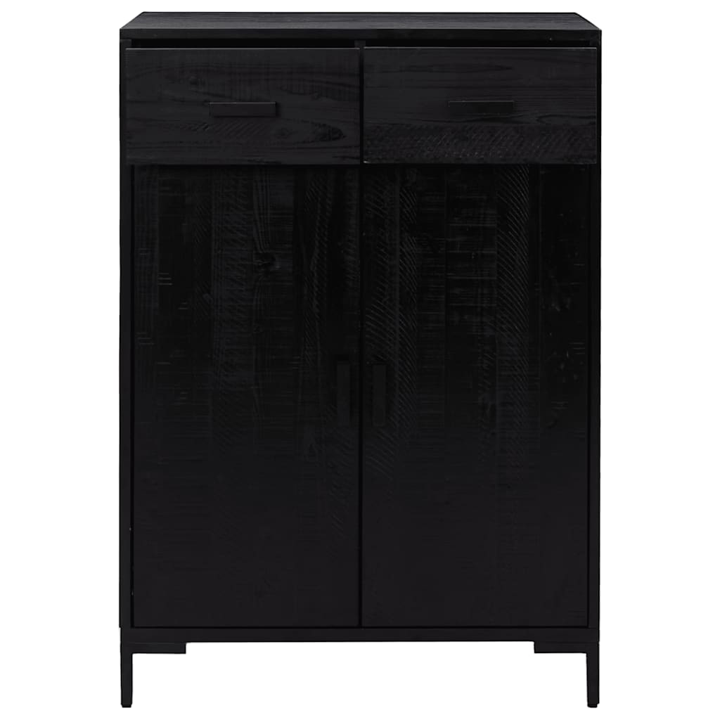 vidaXL Black Shoe Rack made of Solid Pinewood with 2 Drawers and 2 Compartments - Durable and Industrial Style Shoe Storage, 29.5&quot;x15.7&quot;x43.3&quot;