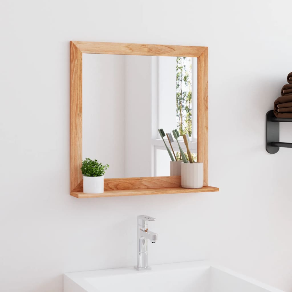 Vidaxl Wall Mirror, 21.7X21.7 Inches, Dense Solid Wood Walnut Frame, Minimalistic Design, Ideal For Small Spaces, Clear Reflection Vanity Mirror